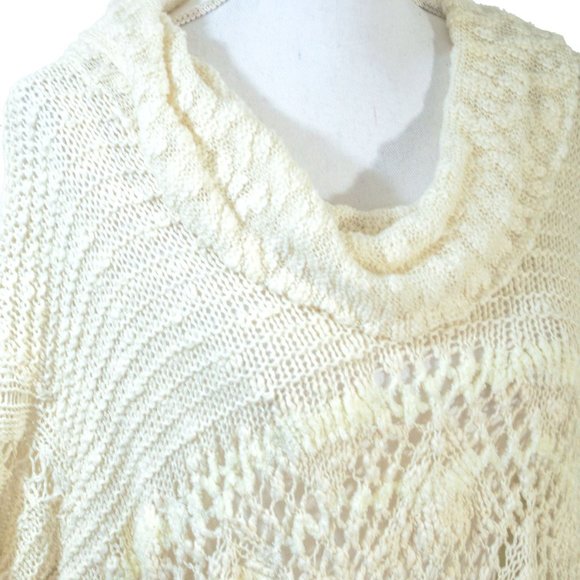 Free People Boho Ivory Open Crochet Top Sweater L - Picture 8 of 12